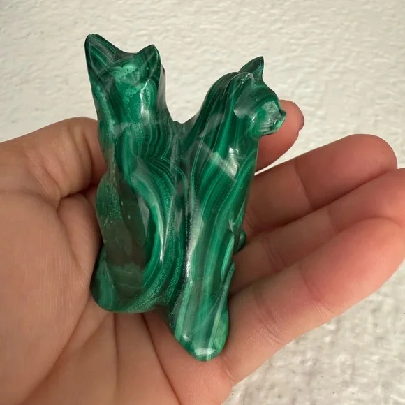 Green Malachite Cats Figurine Carved - Picture 4 of 13